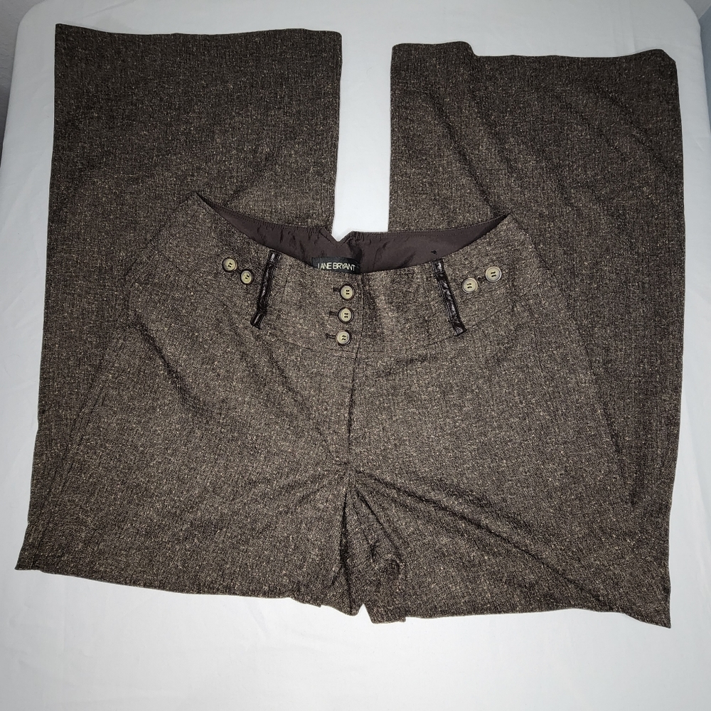 Lane Bryant Womens 14 Brown Wide Leg Slacks with Leather Details